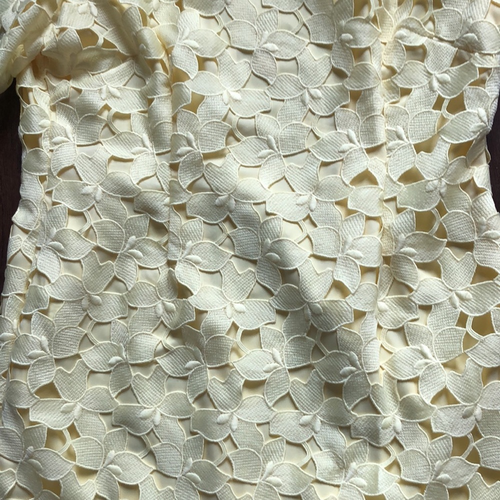 Yellow Shift Dress with Floral Lace Overlay - Picture 6 of 11